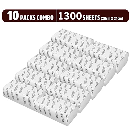 Image of BREEZE Multifold Tissue Paper Towels 1300 Sheets Soft and Absorbent 1 Ply Hand Towel Napkin for Office Kitchen & Home (Pack of 10x130, White)