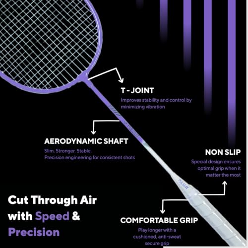 Image of PulseITSmash Badminton Racket- for Men & Women. Lightweight Aluminum Frame with High Tension Strings. Indoor /Outdoor Badminton Racquet for Training, Power Play & Control. (Purple)