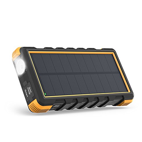 Solar Power Bank, 25000mAh RAVPower Solar Phone Charger with 3 USB Ports, External Battery Pack with Micro USB & USB C Inputs, Outdoor Portable Charger with Flashlight - Shock, Dust & Waterproof