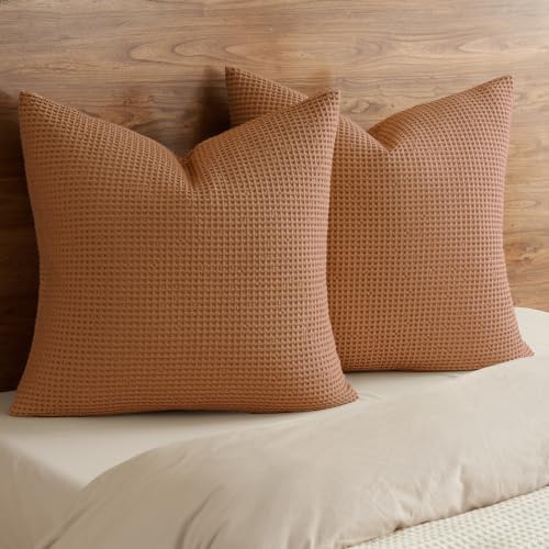 PHF Cotton Waffle Throw Pillow Covers 24" x 24", Cinnamon Brown, No Insert by PHF - Used condition - US$24.58
