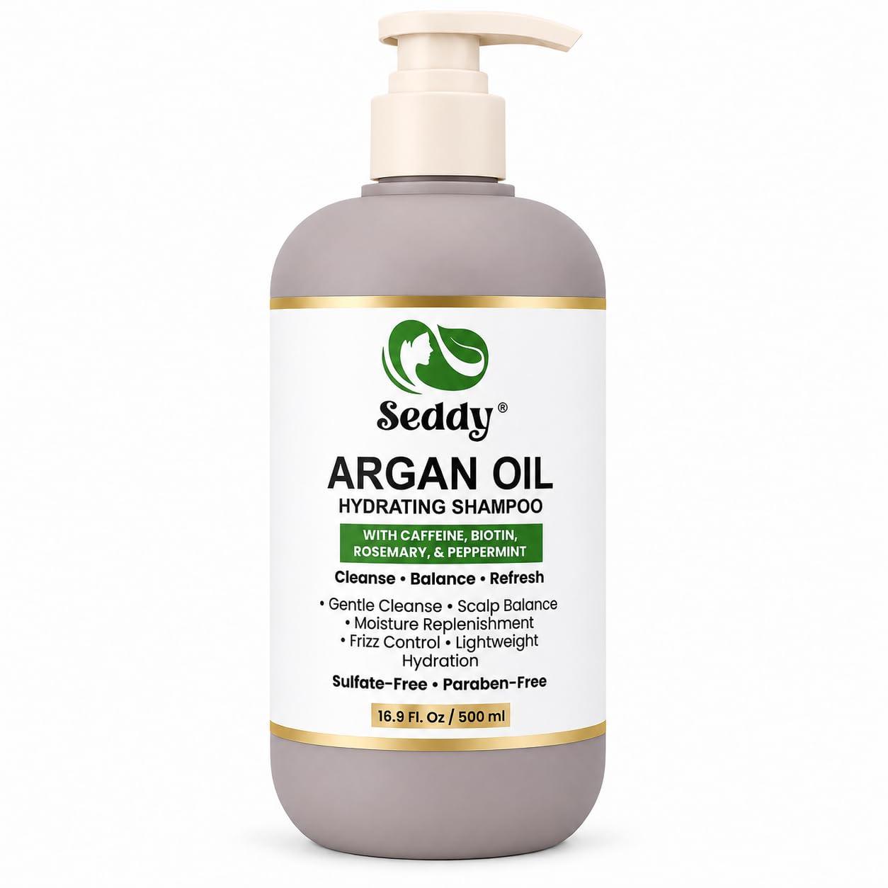 Seddy Hydrating Argan Oil Shampoo with Biotin, Caffeine, Rosemary & Peppermint | Moisturizing Shampoo for Dry, Damaged & Frizzy Hair | Sulfate-Free, Vegan | 16.9 Fl Oz
