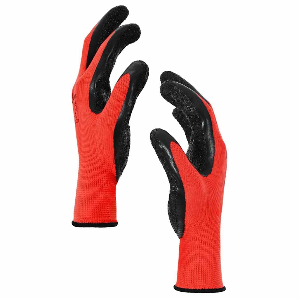 Lot de 12 gants de travail, rouge/noir, taille 10 XL, avec revêtement en latex, antidérapants, respirants, pour jardin, atelier, construction et montage, flexibles et résistants à l'usure