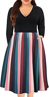RITERA Plus Size Dresses for Curvy Women Long Sleeve Dress High Waisted Fall Winter Flowy Casual Dress XL-5XL