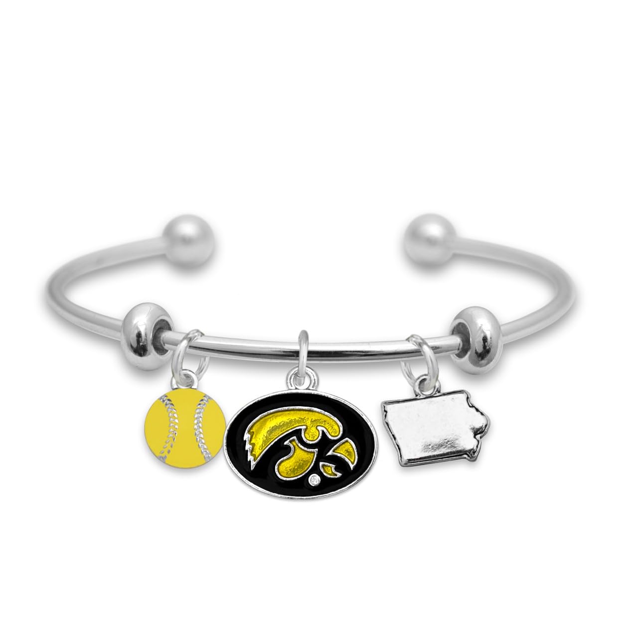From the Heart Iowa Softball Accent Charm Team Traditions Cuff Bracelet with Team Color Logo, Softball and State Accent Charm Officially Licensed Jewelry Fan IU