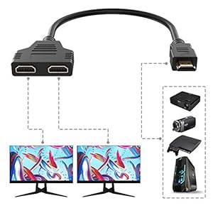 Dual HDMI Adapter, HDMI Male naar Dual HDMI Female 1 naar 2 Way HDMI Splitter Adapter voor 1080P HDTV, HDMI Splitter 1 in 2 uit (zwart)