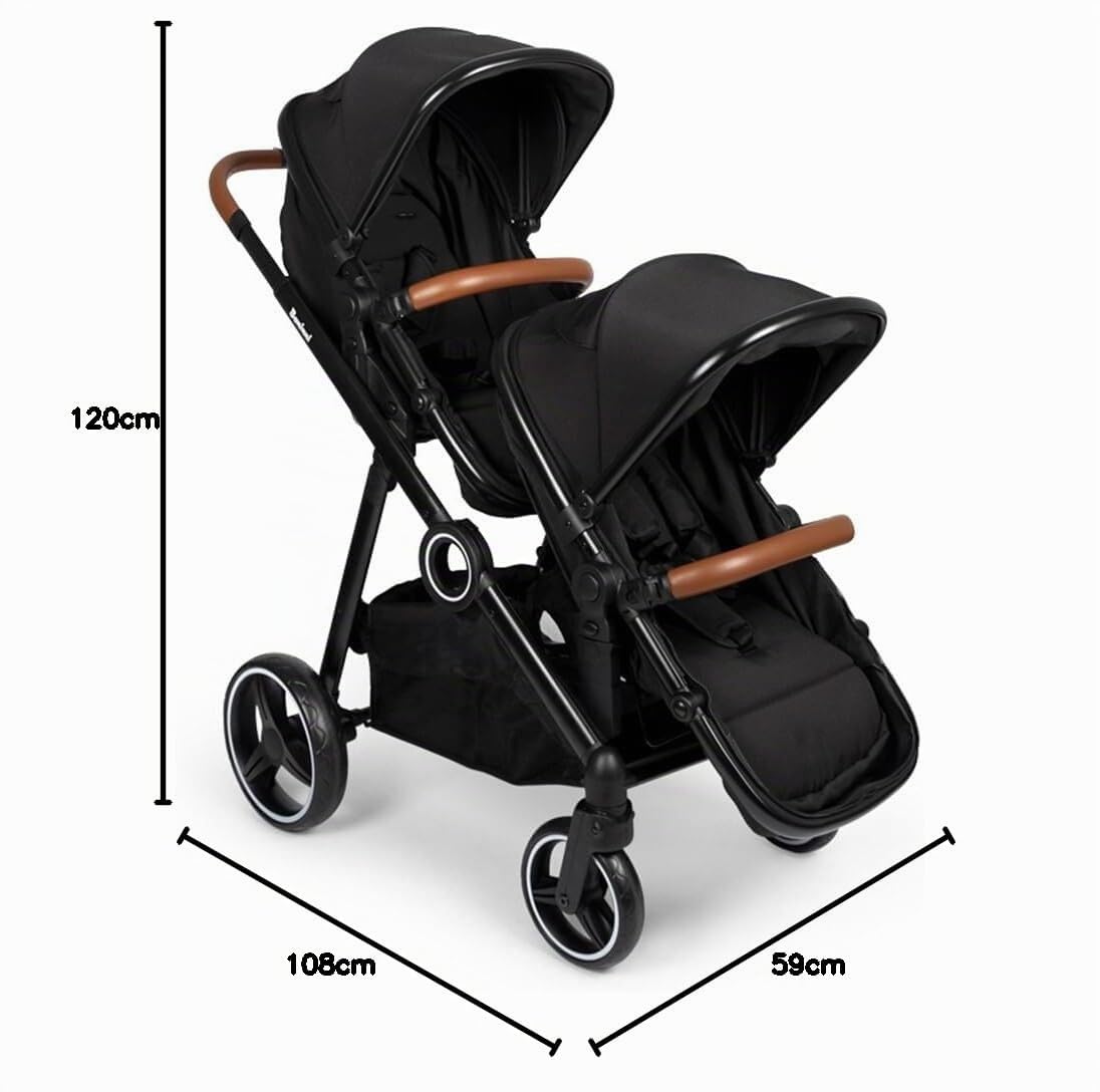 Baninni Luiz Geschwister Kinderwagen Zwillingswagen Sitz Umbaubar in Babywanne für Neugeborene, Schwarz