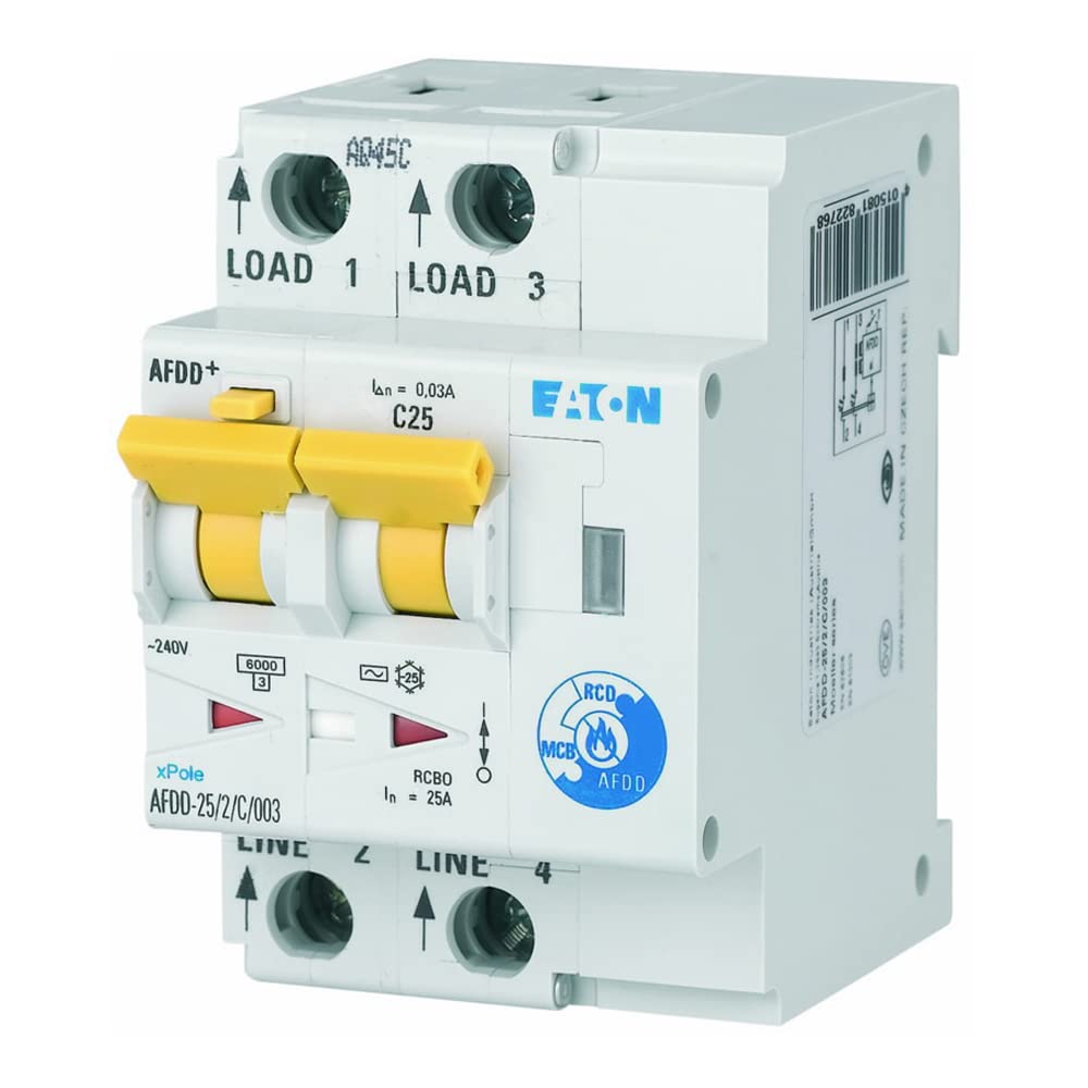 EATON AFDD-25/2/C/003 Interruptor Fallo Arco Eléctrico, 2 Polos, C25A, 30 mAh, Tipo AC
