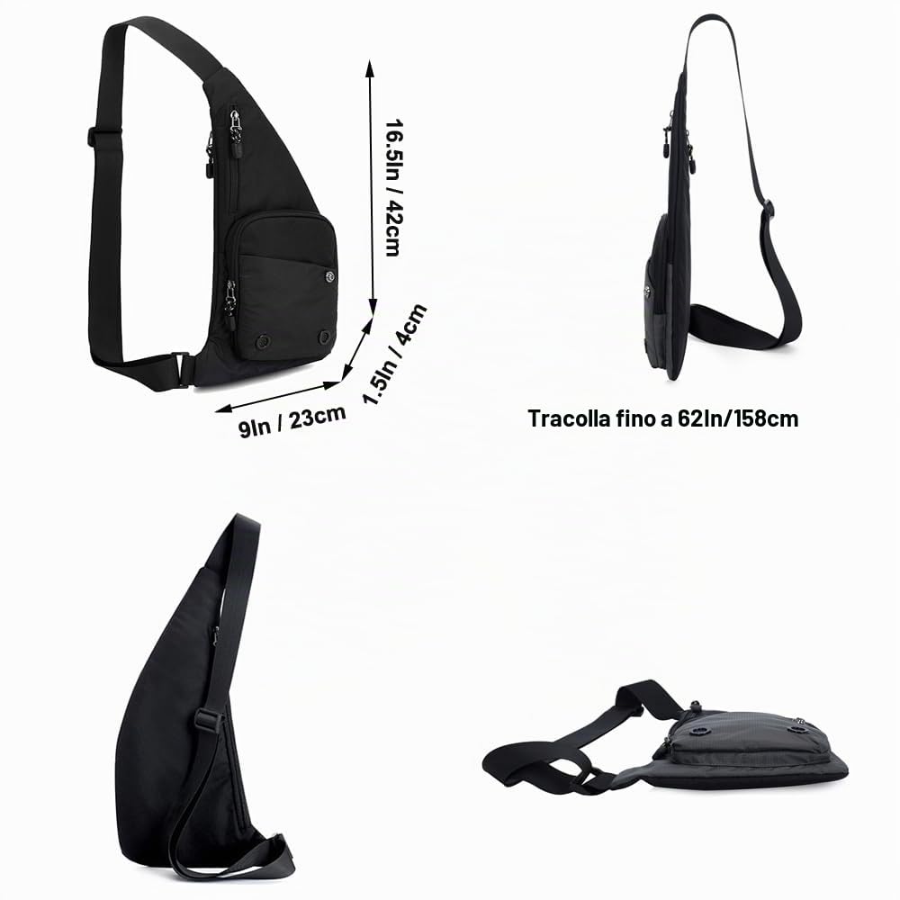 A-QMZL Borsa a tracolla per uomo e donna, borsa a tracolla sottile, antifurto, impermeabile, leggera, multi tasche, borsa a tracolla per viaggi, sport, escursionismo