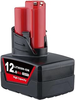 12V Li-ion Battery Compatible with Milwaukee M12 XC 48-11-2460 48-11-2411 Replacement for 48-11-2401 Cordless Band Saw Vacuum & Heated Jacket High Capacity(1pcs-12ah)