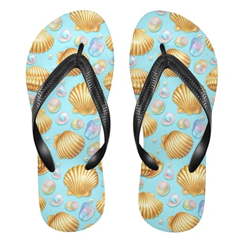 Seashell Pearl Cyan Flip Flops for Beach Thong Sandals Anti-slip Lightweight Shower Shoes for House Indoor Outdoor
