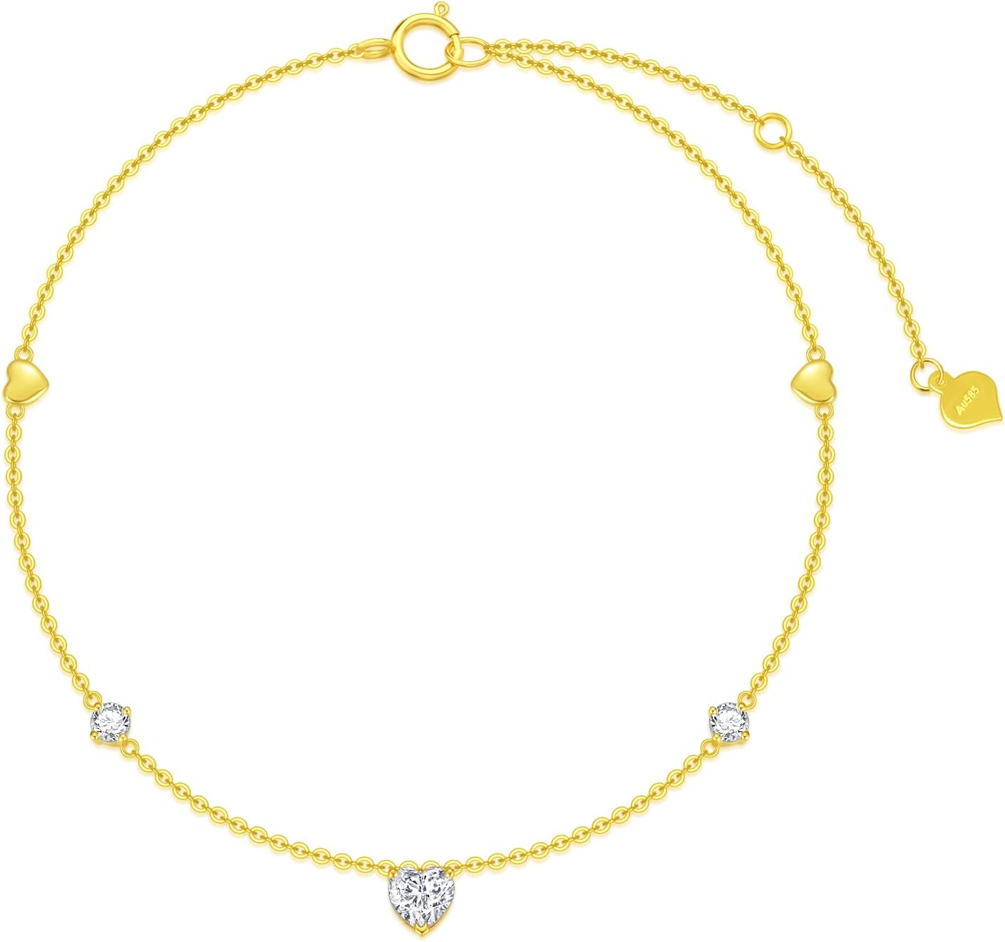 14K Real Gold Anklets for Women Yellow Gold Dainty Love Heart Anklet Bracelets Foot Jewelry for Her, 8"-10"