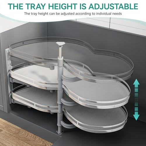 YITAHOME 32" Blind Corner Pull-Out Organizer, Soft-Close Swing-Out 2-Tier Height-Adjustable Lazy Susan, Left Swing Pull Out Organizer, Gray by YITAHOME - Image 4
