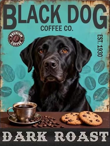 Anceky Vintage Poster Black Dog Coffee Co. Metal Sign - Retro Plaque Wall Art For Kitchen/Coffee Bar Decor, Dog Lover Man Cave/Patio for Dark Roast Fans Tin Sign 8x12 Inch