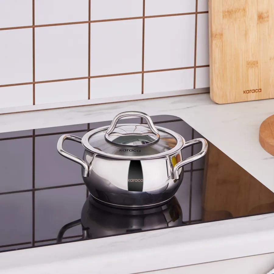 Karaca Emirgan Stainless Steel Stockpot with Lid, 14cm, Silver, 2 Pieces - Silver - 14 cm