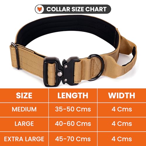 Image of Wooflix Metal Dog Collar for Training and Walks | Nylon Collar with Tactical Metal Buckle and D-Ring for Medium and Large Dogs | Dog Collar for Heavy Breed Dogs (Beige T2, Large)
