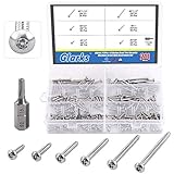 Glarks 211Pcs #6 x 1/2'' / 5/8'' / 3/4'' / 1' / 1-1/4'' / 1-1/2'' Button Head Torx Security Sheet Metal Screws Bolts Assortment Set, 6 Size Stainless Steel Tamper Resistant Screws with T15 Bit