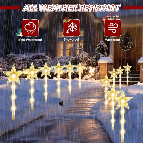 MaxAwe 12 Pack Outside Christmas Path Lights, 8 Modes Lighting Waterproof LED Star Christmas Decorations, Warm White Stakes Pathway Lights for Xmas Festive Outside Garden, Yard, Patio Holiday Decor - Image 6