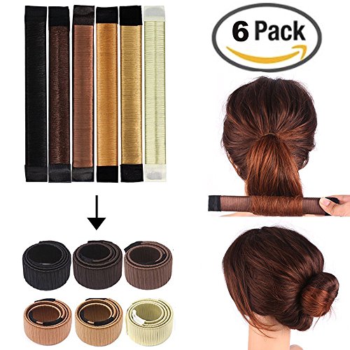 6 PCS Bun Hair Maker, Magic Hair Styling Donut Bun Maker, Hair Bun Shapers for Women Girls DIY Hairstyle Tools, No Clip Hair