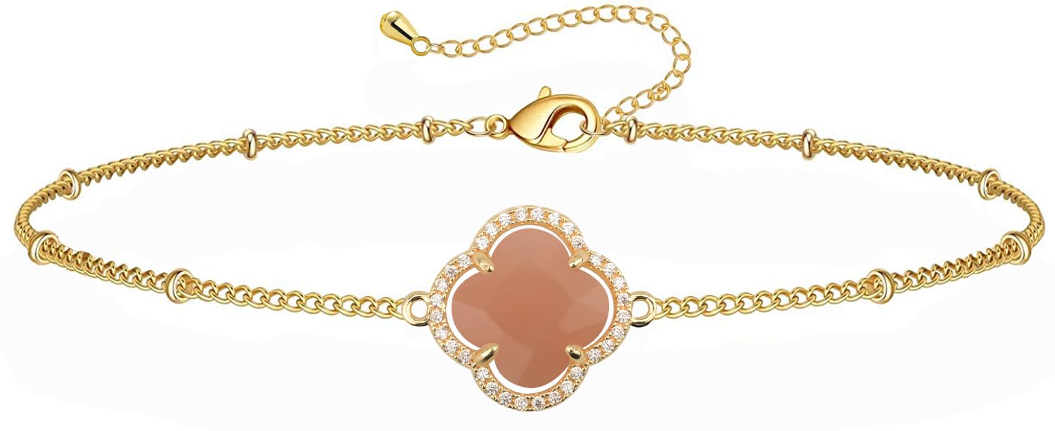 18K Gold Plated Lucky Clover Crystal Adjustable Bracelet for Women Adjustable Simple Fashion Bracelet Birthday Gifts for Girls