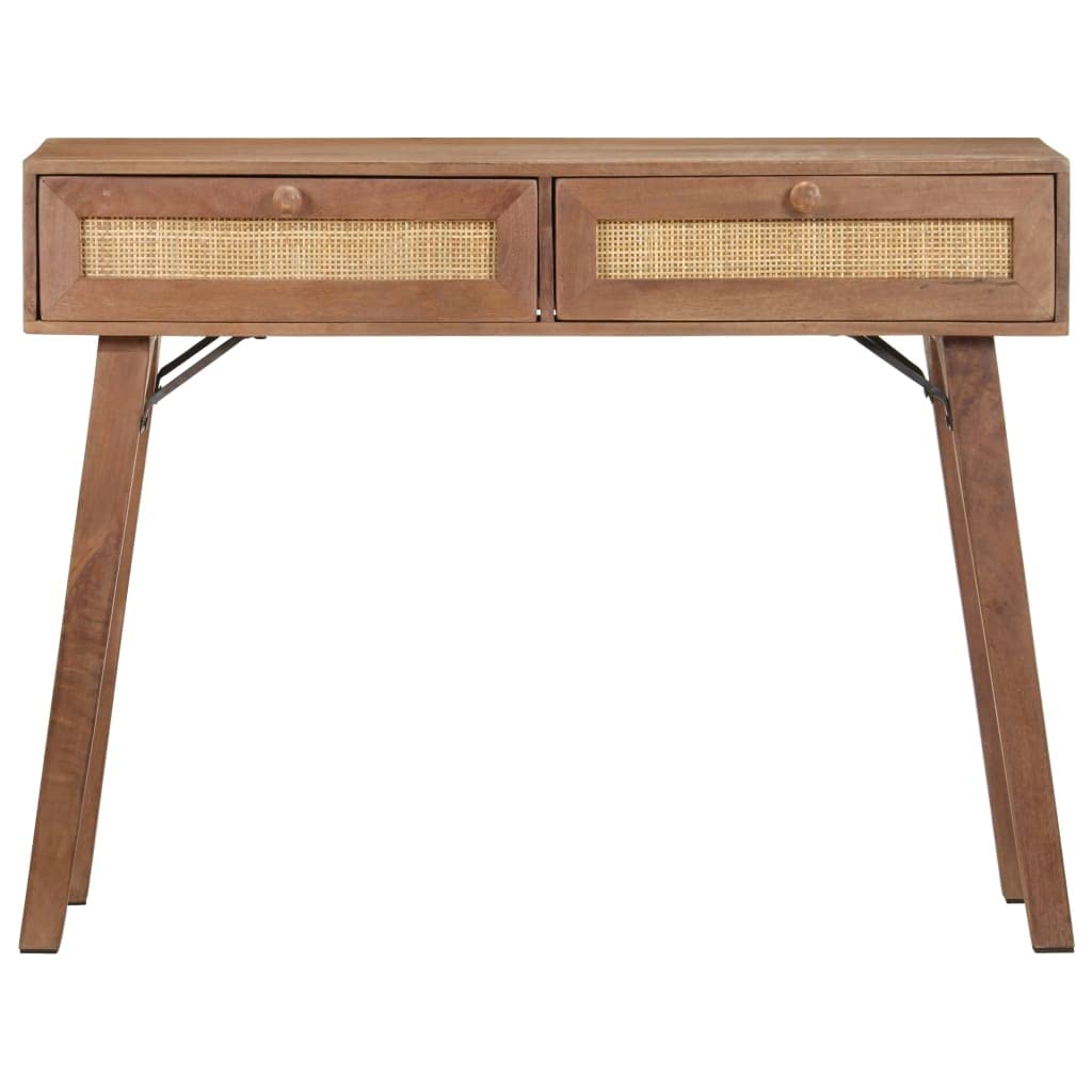 Générique Konsola stołowa 100 x 35 x 76 cm lite drewno mango | Z 2 szufladami, do przechowywania w korytarzu, wytrzymałe drewno tropikalne, unikalny rustykalny design