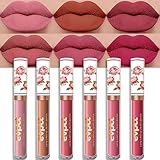 EVPCT 6Pc Peony Flower Liquid Matte Lipstick Set for Women - Warm Nude Brown Deep Cranberry Mauve Berry Pink Lip Stain - Long Lasting Waterproof Matte