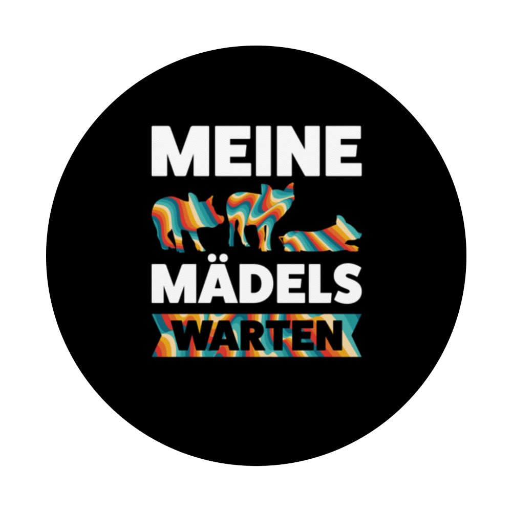 meine Mädels warten pigs PopSockets Swappable PopGrip, Black - Image 3