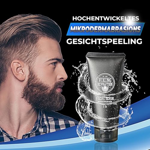 Viking Revolution Mikrodermabrasion Peeling Gesicht Männer - Face Scrub & Gesichtsreinigung für Tiefenreinigung, Gegen Mitesser & Eingewachsene Haare - Pre-Shave Gesichts Peeling (1er-Pack) 150 ml