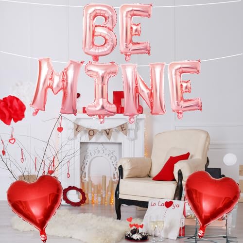 Image of Valentines Day Balloons Decoration, Rose Be Mine and Red Heart Letter Balloons Banner Valentine Balloon Banners for Sweetest Valentine's Day Romantic Be Mine Party Decorations