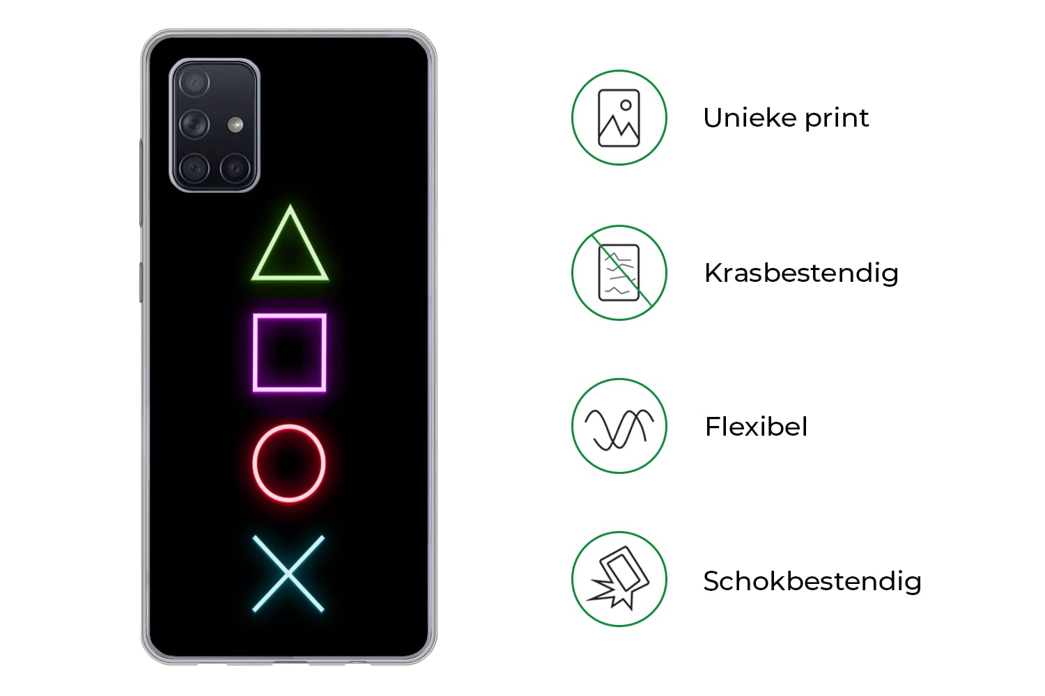 MuchoWow Funda para Samsung Galaxy A51 - Gaming - Neón - Consola - Negro - Mando - Gaming - Funda de Silicona/Funda Blanda para teléfono móvil