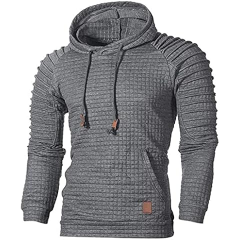 Sprifloral Mens Hooded Pullover Sweatshirts Long Sleeve Plaid Jacquard Drawstring Hipster Casual Gym Hoodies Dark Grey M Cover