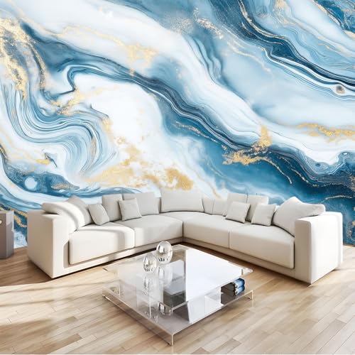 Abstracto Fotomural azul marmol Fotomural Pared, 250x175 cm Papel Pintado 3D, Fotomurales Decoración de Comedores Moderna Lana Sala Cuarto Salón