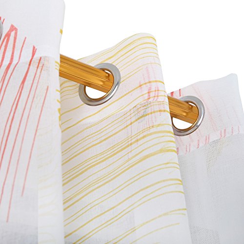 Image of Deconovo Home Decorations Circular Pattern Print Curtains Faux Linen Curtains Grommet Sheer Surtains for Bedroom 52W x 63L Inch Red and Yellow 1 Pair