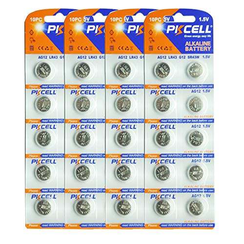 PKCELL - Pilas alcalinas de botón (1,5 V, 40 Unidades, LR43 186 G12 GP86A)
