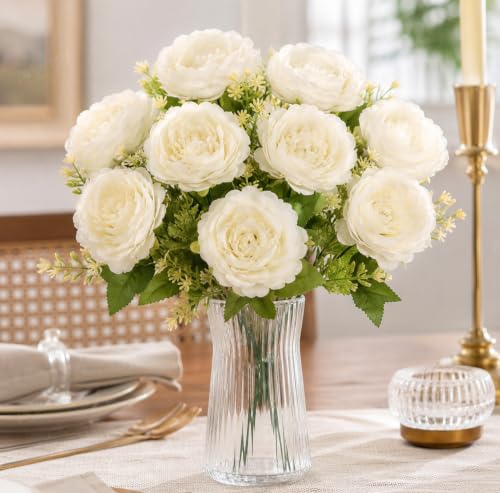 Image of Divyakosh Artificial Flower for Vase (10 Peony Flora), Artificial Flowers Bunch (Vase Not Included), Luxury Floral Centerpiece for Living Room Dining Table Office Decor
