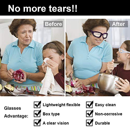 4 Pcs Onion Goggles Glasses, Anti-Fog No-Tears Kitchen Onion Glasses with Inside Sponge, Kitchen Gadget for Chopping Onion Tearless BBQ Grilling Dust-proof for Women Men Cleaning Kitchen