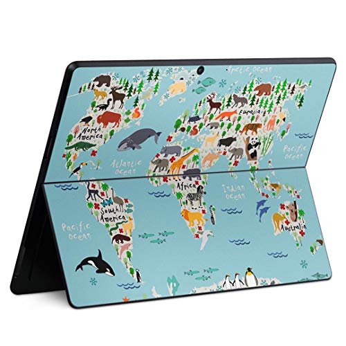 igsticker Surface Pro X 専用スキンシール サーフェス プロ エックス ノートブック ノートパソコン カバー ケース フィルム ステッカー アクセサリー 保護 015983 世界地図 動物 map