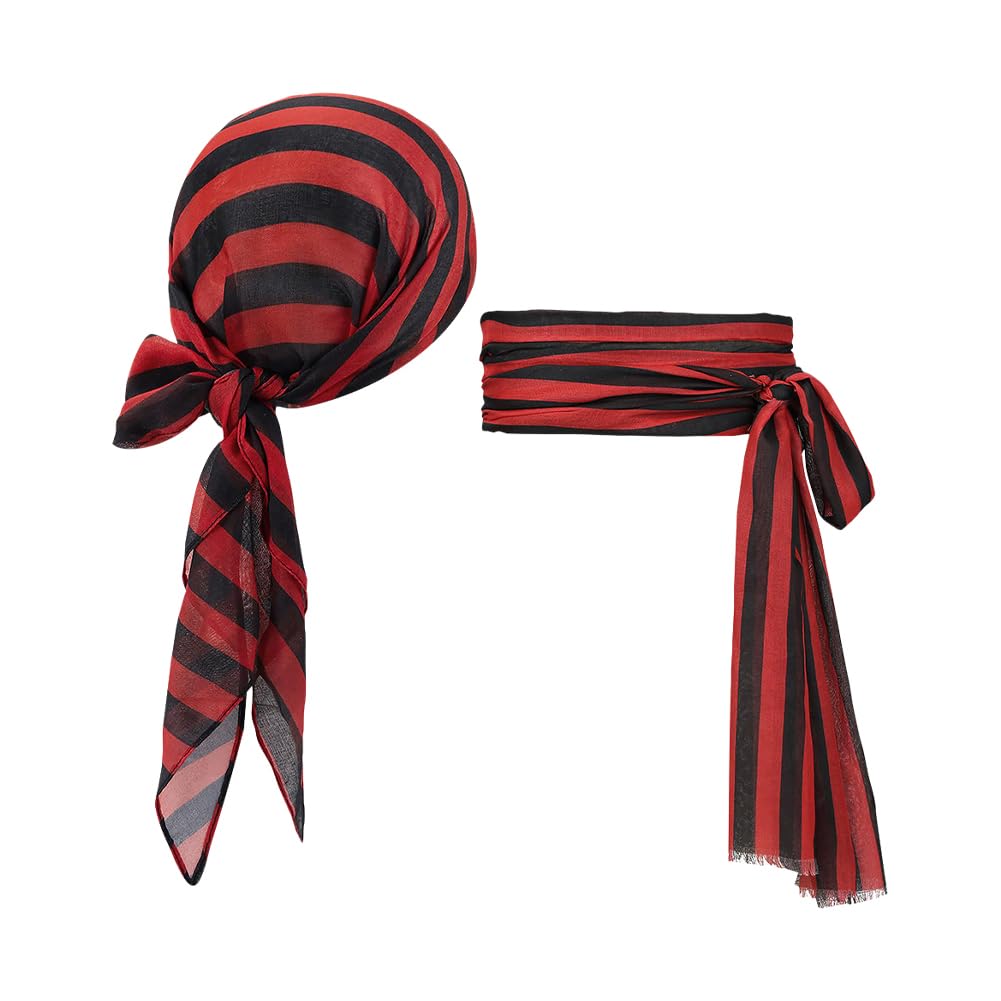 Pirate Bandana Hat Waist Belt Cosplay Party Head Wrap Scarf Halloween Bandana Headband Renaissance Costume Accessories Black Red