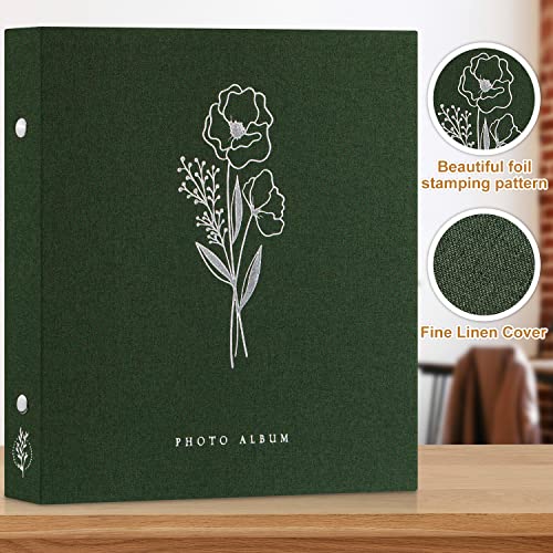 Lanpn Self Adhesive Photo Album Scrapbook 40 Pages, Linen Photos Albums DIY Sticky Magnetic Pages holds 4X6 7x5 A5 Picture for Family Wedding Birthday (Small-20 Sheets/40 Pages, Green)