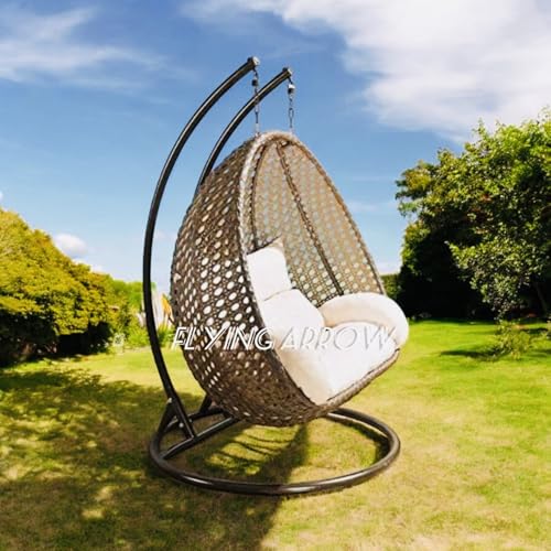 Image of Flying ArrowOutdoor Furniture Double Seater Swing, Beautiful Stand (Black Swing with Grey Cushion) (Golden with Beg)