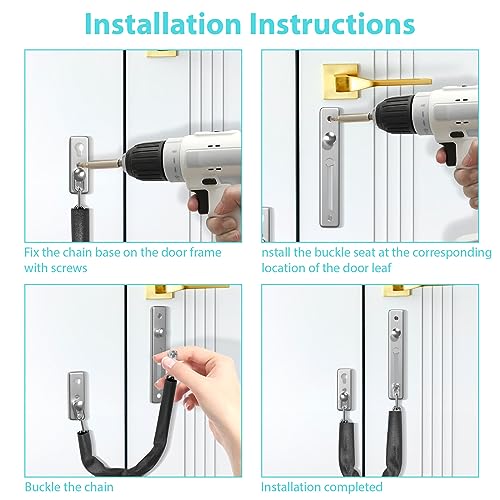 I-EASYDWW Door Chain Lock, Chain Door Lock, Door Latch, Safety Locks with Screws, Stainless Steel Door Guard with Spring Anti-Theft Press Latch, with Screws for Inside Door, Silver, 1 Pack - Image 6