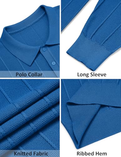 Polos de hombre COOFANDY de punto, manga larga, cuello tipo polo, suéteres casuales | Puños y dobladillo con alta elasticidad, textura tejida, ropa estilo Old Money, perfecto para casual y oficina miniatura 6