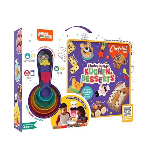 Chefclub Kids 012973 Set: Recipe Book Easy Cakes & Desserts with Chefclub Measuring Cups Child-friendly Baking Book Including Measuring Cups QR Codes for Video Recipes Baking for Children from 4 Years