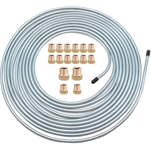 Image of 1 /4 inch Tubing Kit - 25 Ft. of 1 /4 Flexible Copper Coated Brake Line Tube for hydraulic brakes Fuel Transmission System and 16 Inverted Flare Fittings