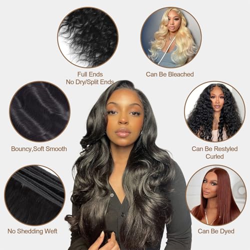 Image of 16A Body Wave 3 Bundles with 5x5 HD Lace Closure (18 20 22+16 inch) 100% Unprocessed Brazilian Virgin Body Wave Human Hair Weave Bundles with Closure Natural Color