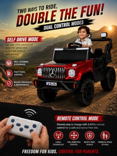 Image of 4x4 Battery Operated Jeep /s for Kids with Parental Control | Baby Ride On Electric Car with RGB Lights, Music & Swing Mode | Rechargeable Battery Car for Kids 2to6 Years