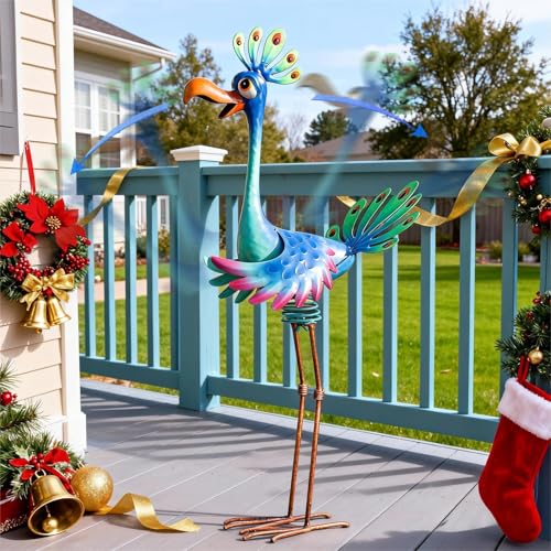 Natelf Large Peacock Statue Outdoor Metal Bird Decor Standing Metal Peacock, Garden Outdoor Sculpture for Yard Patio, Porch, Home for Women, Mom, Grandma