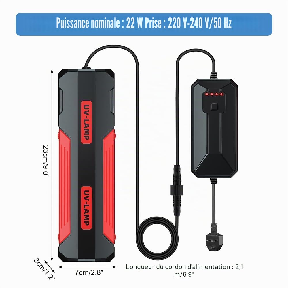 DONGKER Stérilisateur UV pour Aquarium, 9/15/22W ABS, Purificateur d'Eau pour Aquarium, Lampe UV à Double Tube pour Élimination des Algues avec Contrôle de Temps Externe de 3/6/12/24h