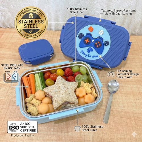 Image of PLUSPOINT Big Steel Lunch Box | Stainless Steel Lunch Box with Inner Separate Veg Box | Leak Proof and Break Resistant | Tiffin for Kids, Adults with Snap Lock | Ideal for Office, School, College