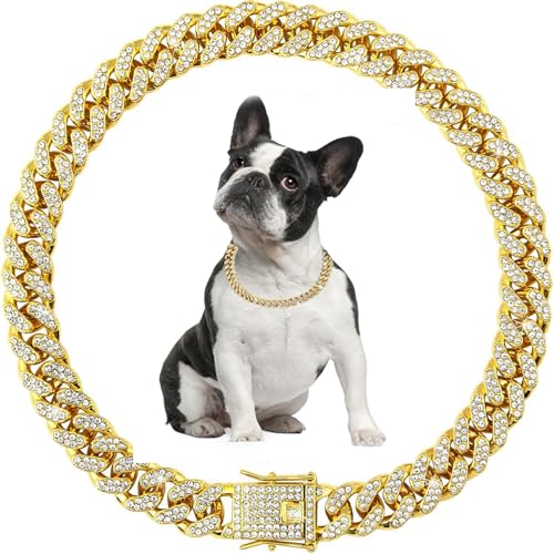 Collana dorata per cani di taglia grande, collare a catena per cani di taglia piccola, media e grande (55,9 cm)