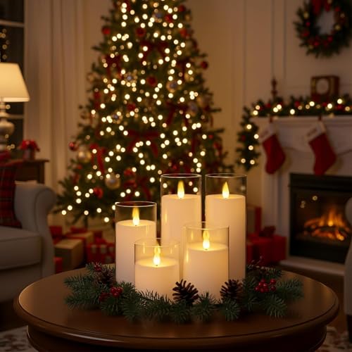 Image of Homemory Pure White Flickering Flameless Candles, Battery Operated Acrylic LED Pillar Candles with Remote Control and Timer, Set of 9